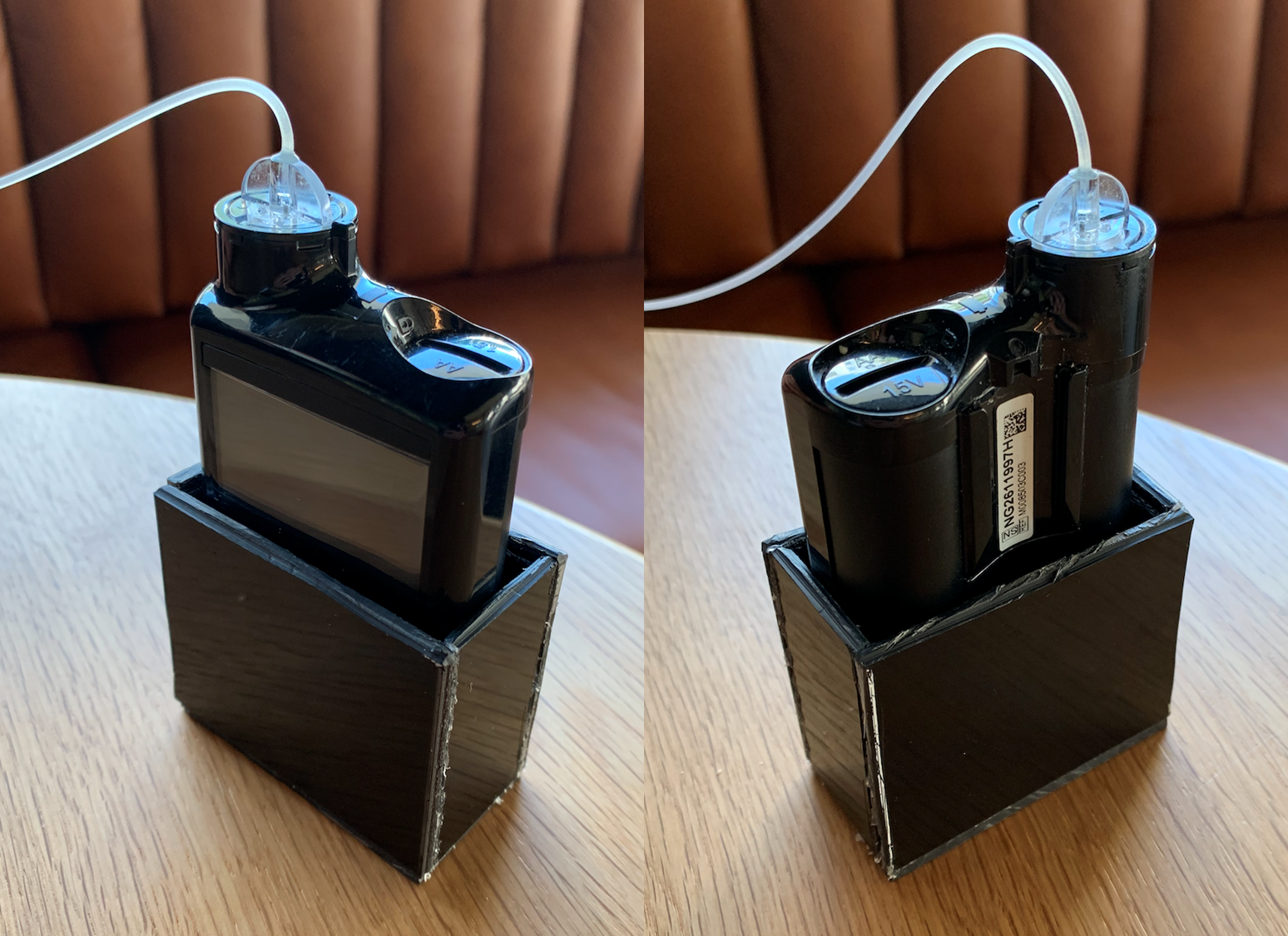 an insulin pump fitted inside a plastic holder