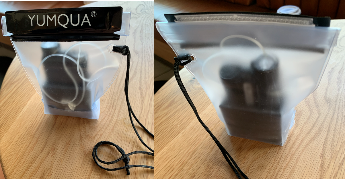 an insulin pump fitted inside a waterproof bag