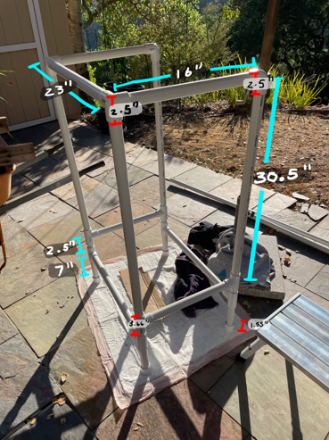 picture of the final stool and rails product, with dimensions