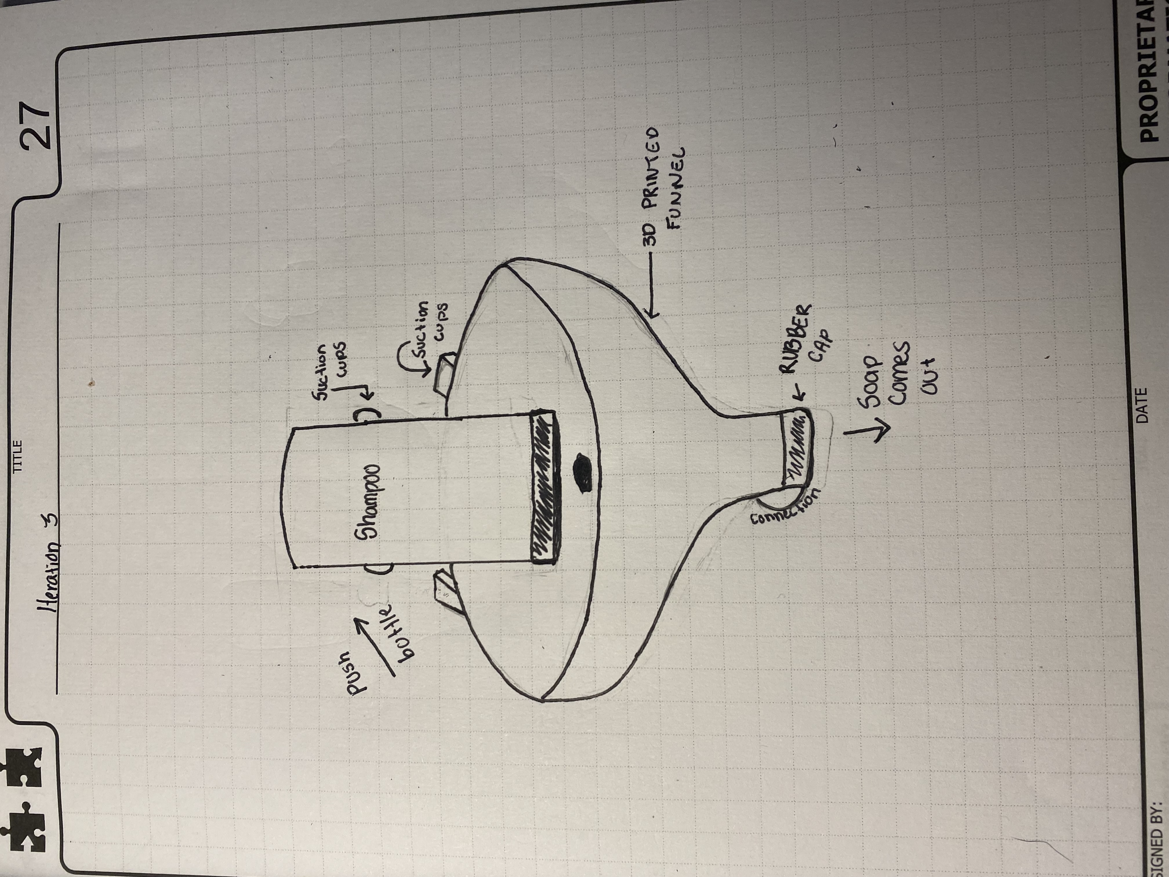 a front view sketch of a bottle funnel mechanism