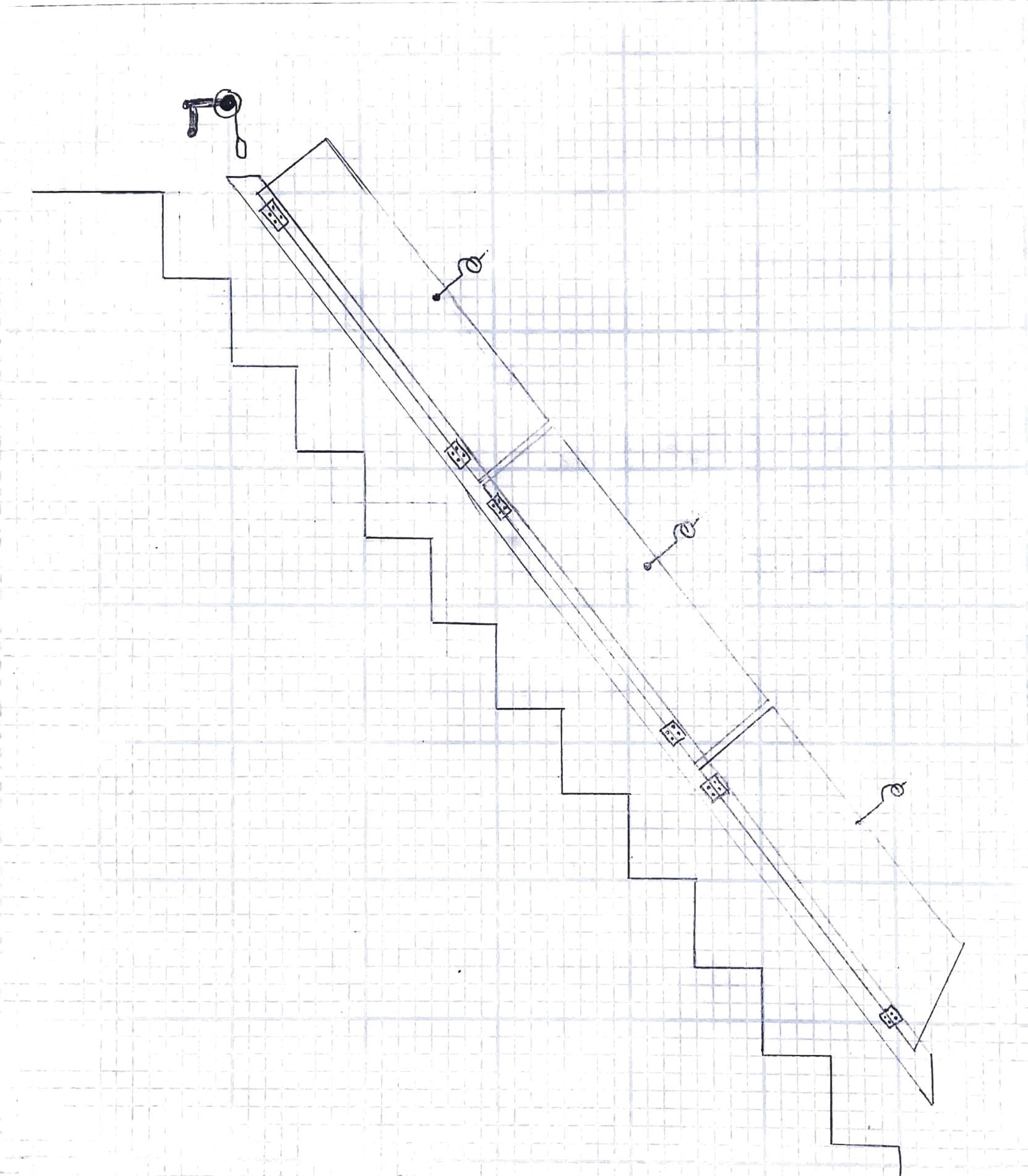 a diagram of a laundry basket being pulled up a ramp on a set of stairs