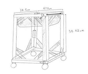 technical sketch of garden cart with dimensions