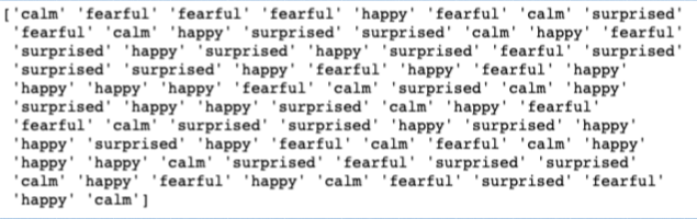 a list of the emotions associated with the dataset